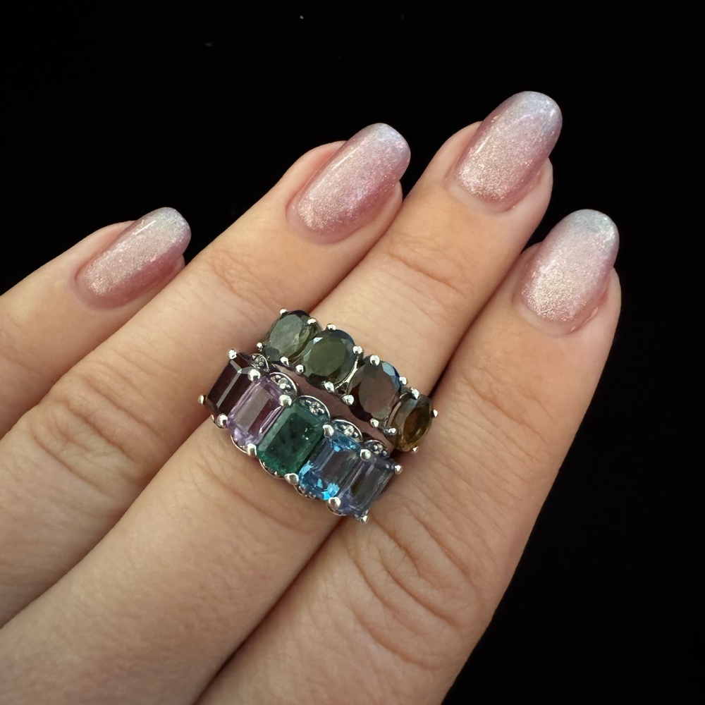 2 Multi Gemstone Ring Bundle in .925 Sterling Silver. Size 7.